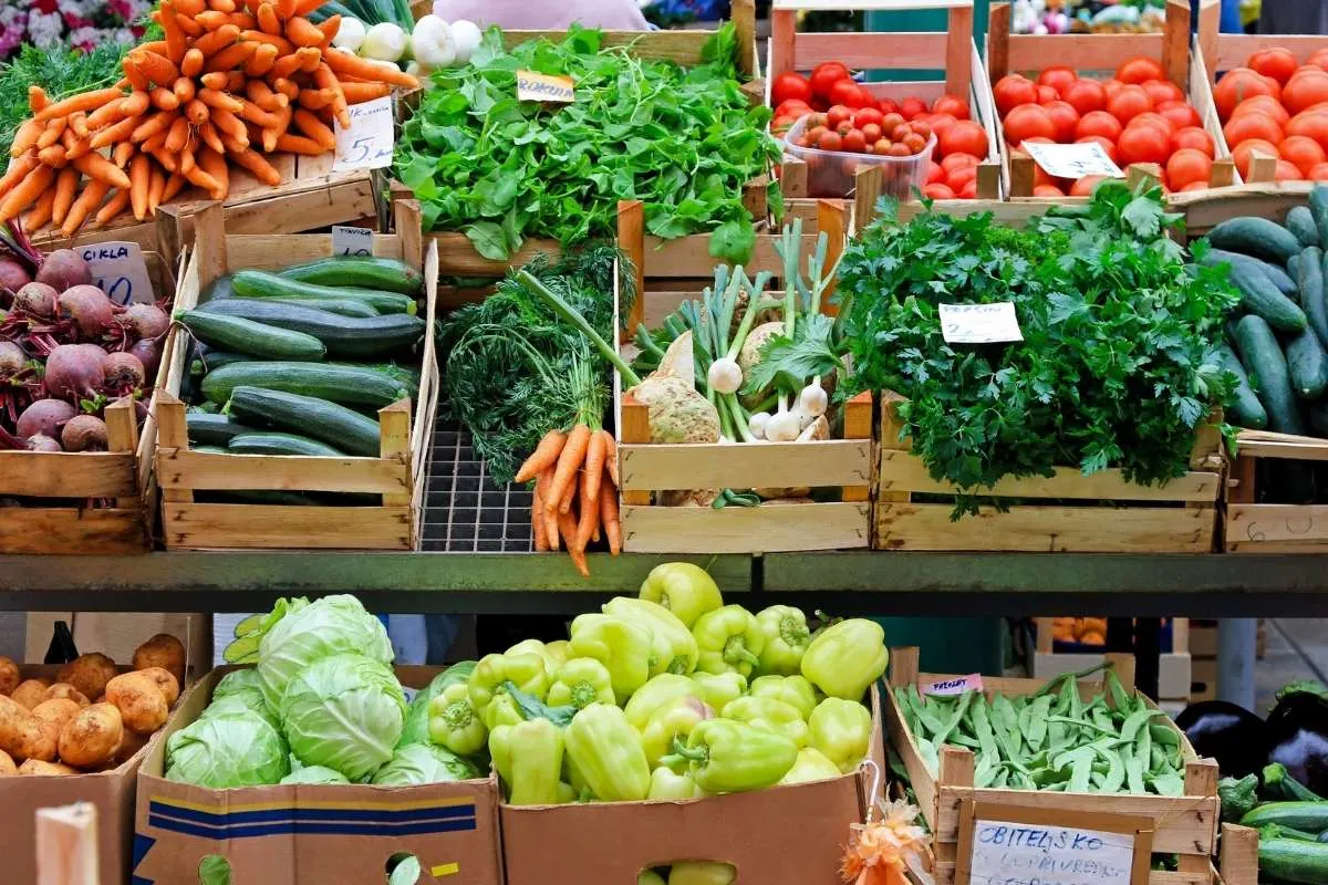 peppers, cabbage, and more produce at historic farmers market