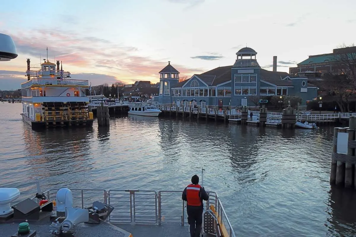 old town alexandria waterfront at dusk