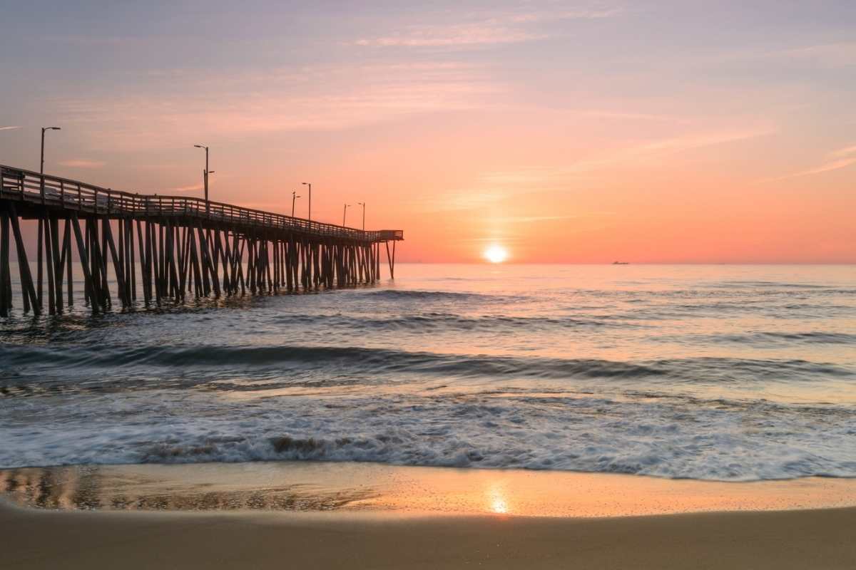 pier over atlantic ocean at sunrise