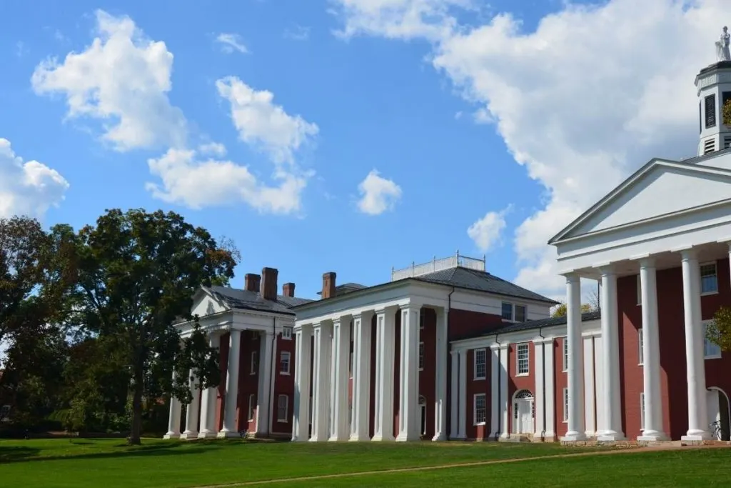 brick historic building with white columns