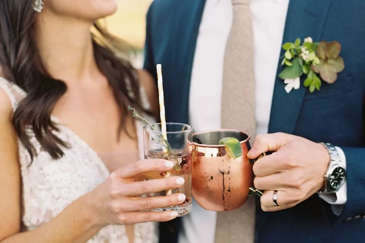 cocktail hour with bride and groom