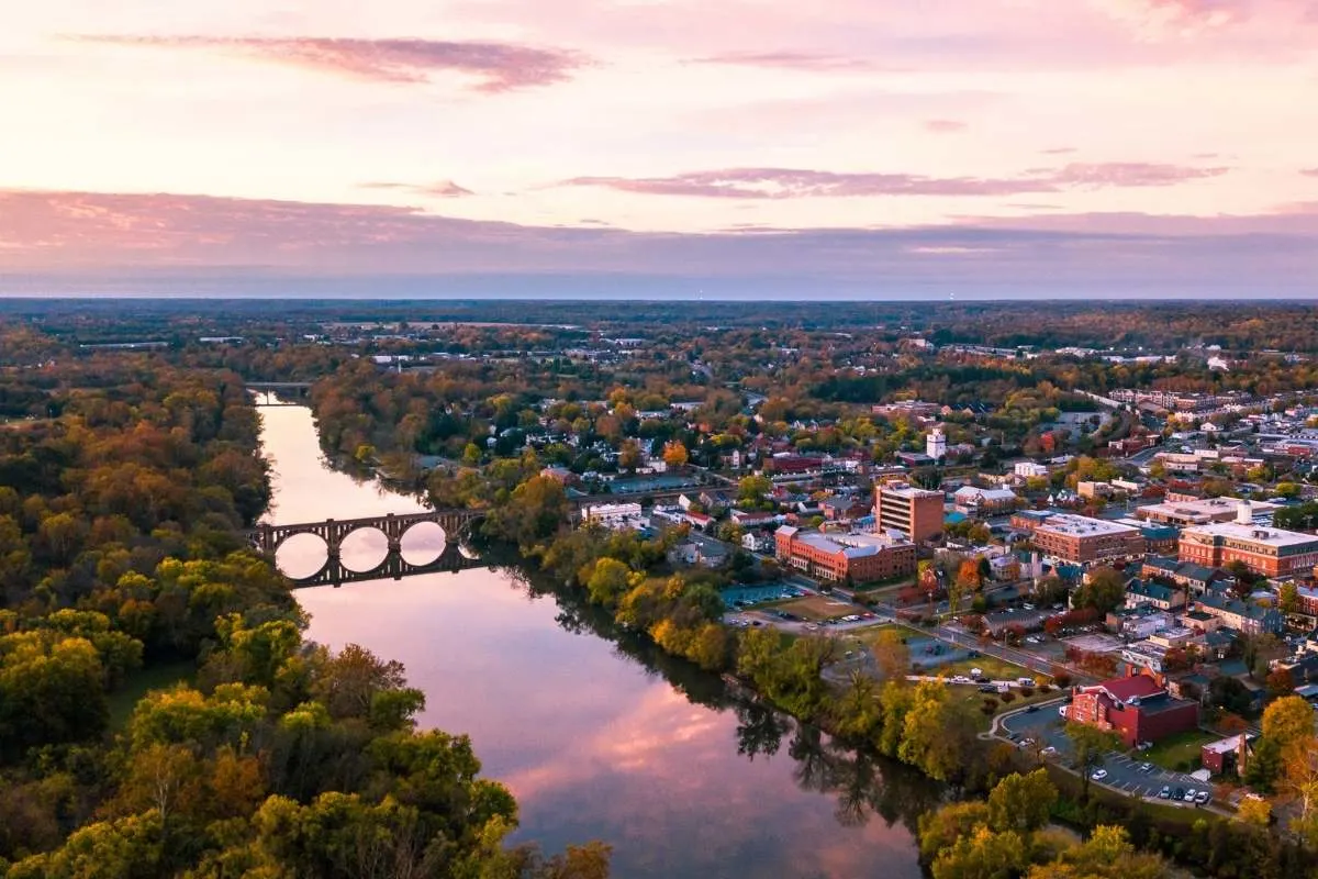 rappahannock river and overview of downtown fredericksburg