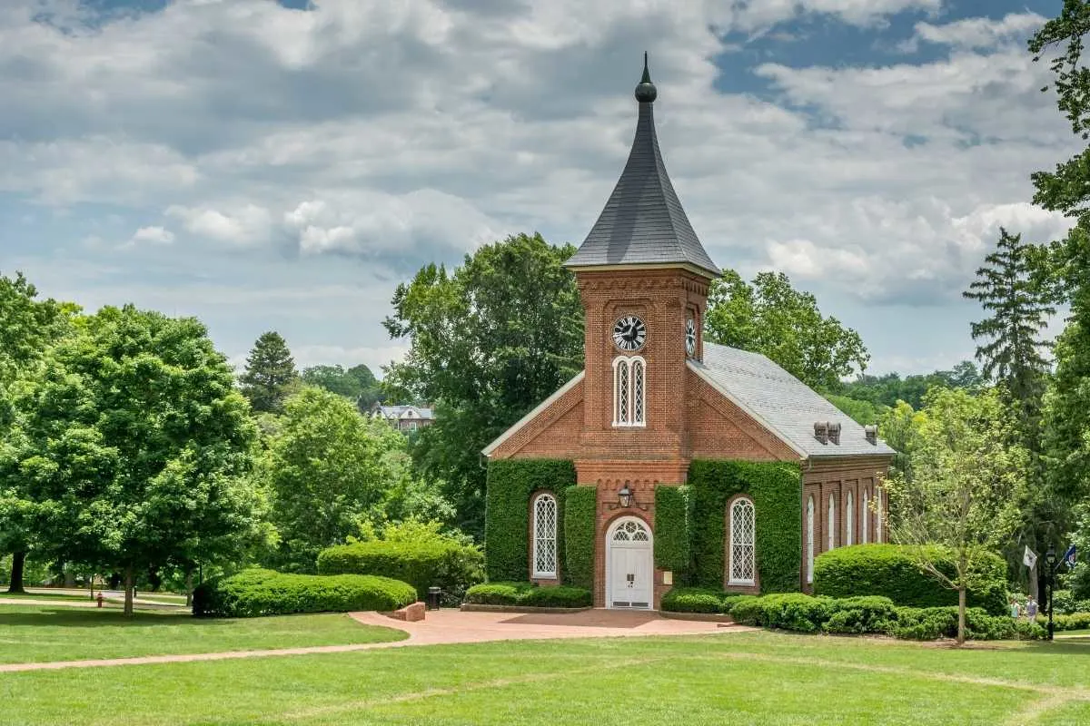 brick chapel covered in vy