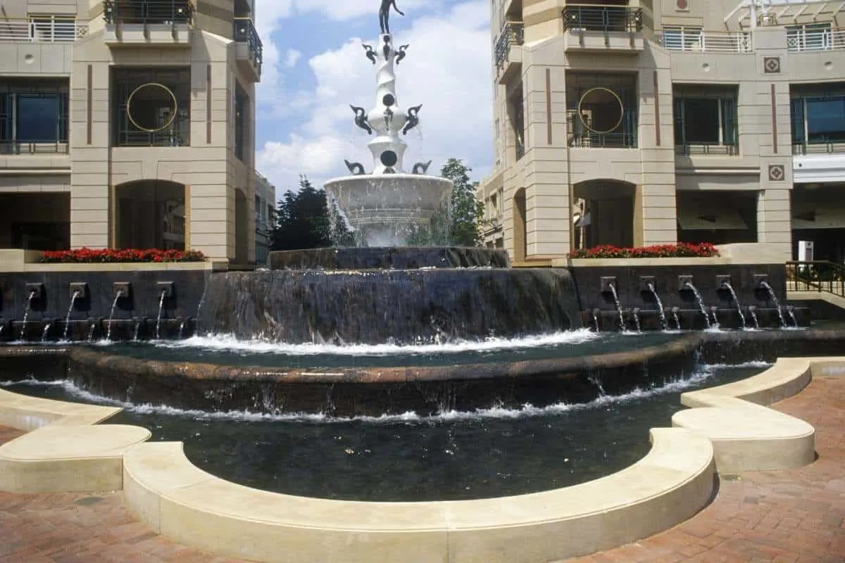 outdoor fountain and buildings