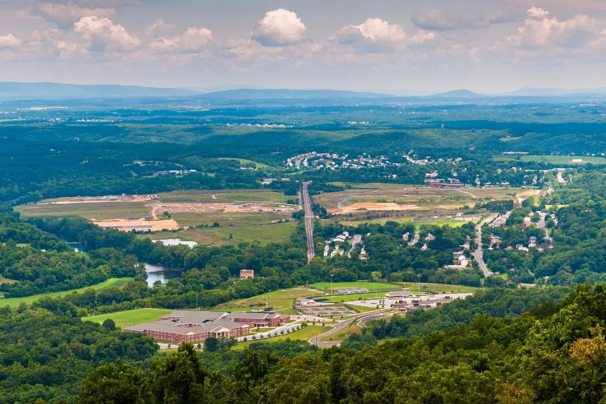 view of front royal downtown from the mountains