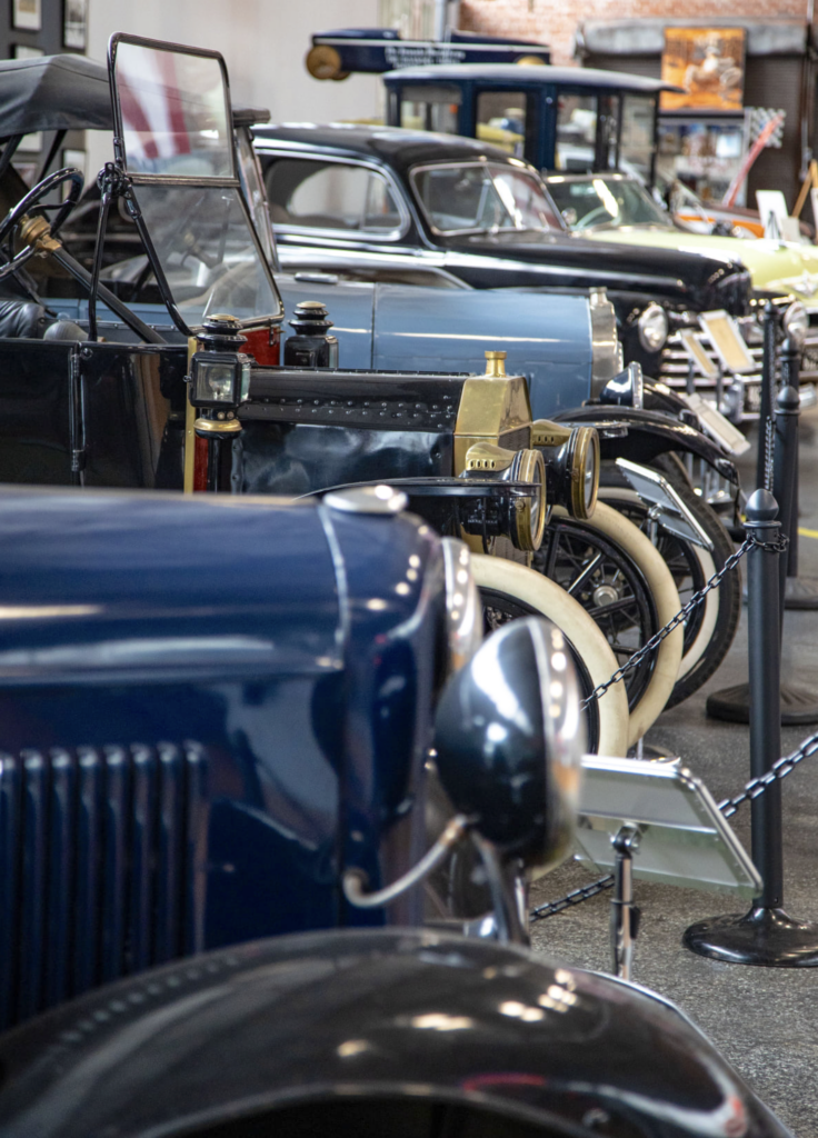 VA Museum of Transportation Car Collection with row of antique cars