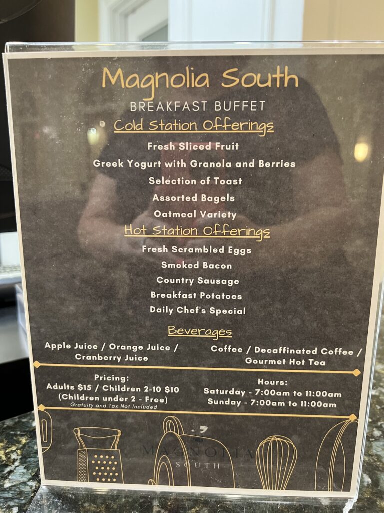 Magnolia South hotel offers a delightful breakfast buffet menu.